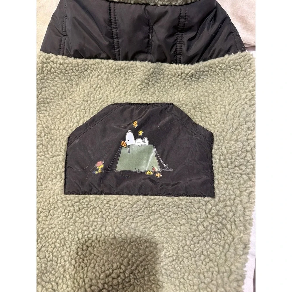 Peanuts Snoopy Camping Scene Green Sherpa Fleece and Puffer Dog‎ Vest Jacket, Me